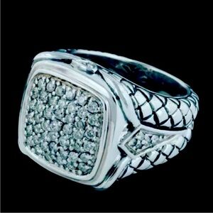 SCOTT KAY PAVE DIAMOND STERLING SILVER BASKET WEAVE RING